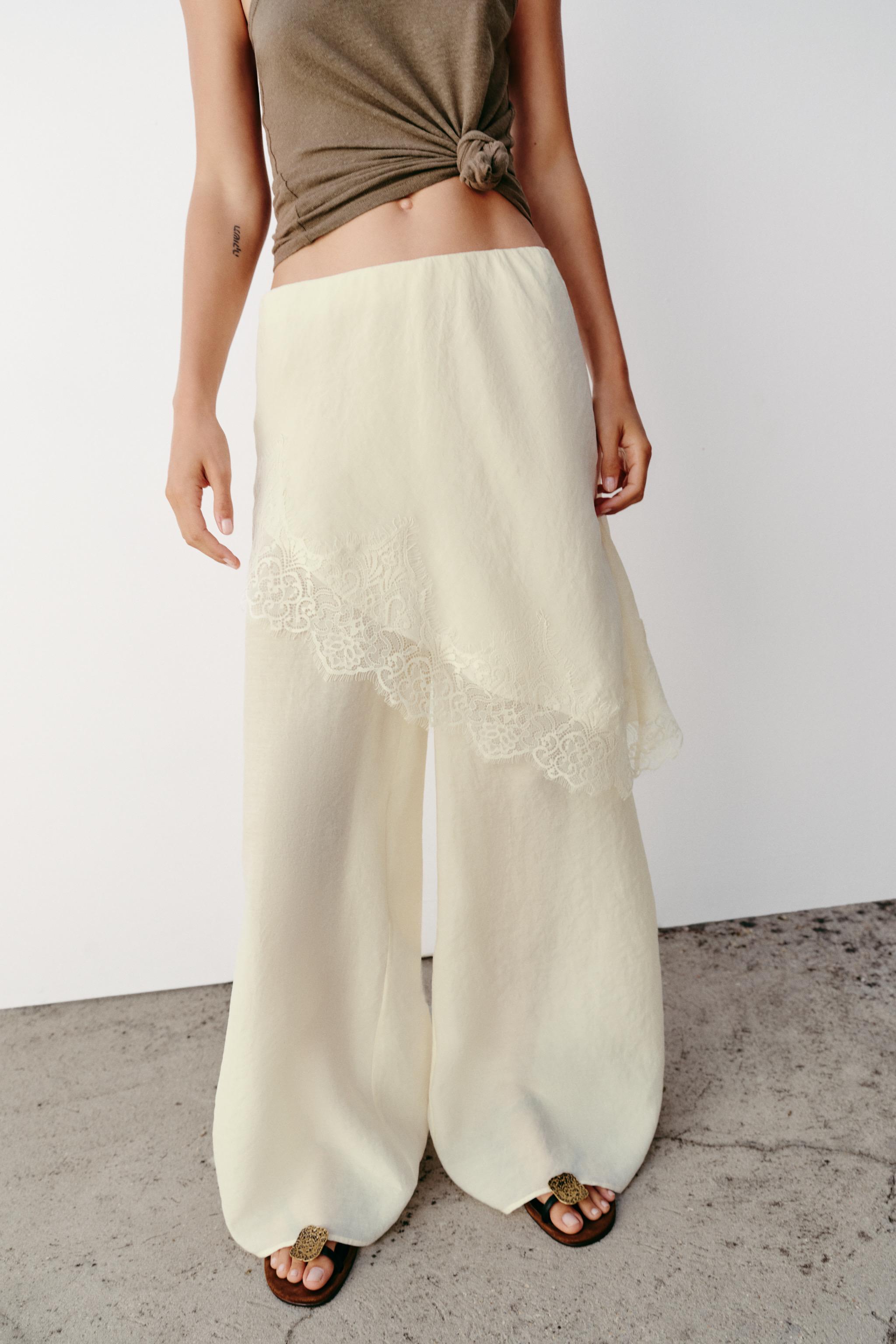 WIDE LEG PAREO PANTS WITH LACE